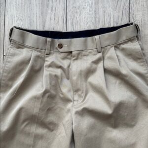 Savane Mens 32x30 Pleated Khaki Pants Tan Cotton Classic Fit Work Trousers